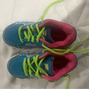 Fila Kids' Teal and Neon Green Sneakers